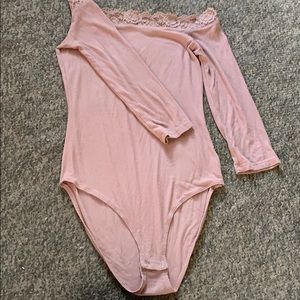 Blush pink off the shoulder bodysuit